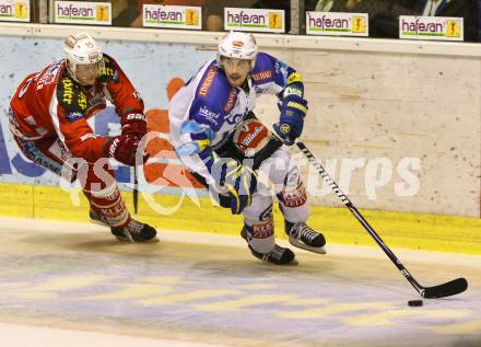 EBEL. Eishockey Bundesliga. EC KAC gegen VSV. Paul Schellander,   (KAC),  Klemen Pretnar (VSV). Klagenfurt, am 14.10.2012.
Foto: Kuess 


---
pressefotos, pressefotografie, kuess, qs, qspictures, sport, bild, bilder, bilddatenbank