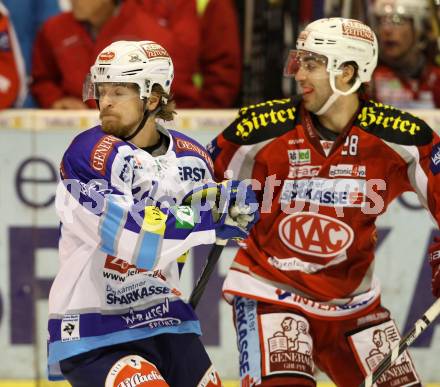 EBEL. Eishockey Bundesliga. EC KAC gegen VSV.  Martin Schumnig, (KAC),  Michael Grabner  (VSV). Klagenfurt, am 14.10.2012.
Foto: Kuess 


---
pressefotos, pressefotografie, kuess, qs, qspictures, sport, bild, bilder, bilddatenbank