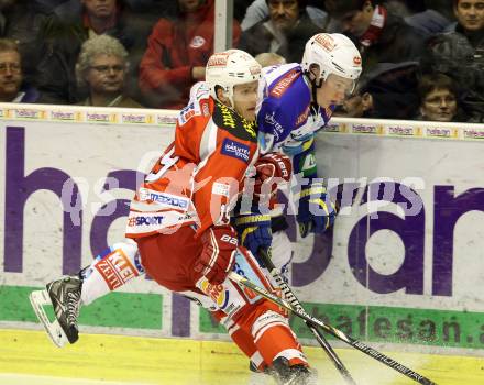 EBEL. Eishockey Bundesliga. EC KAC gegen VSV. Stephan Geier,   (KAC),  Patrick Platzer (VSV). Klagenfurt, am 14.10.2012.
Foto: Kuess 


---
pressefotos, pressefotografie, kuess, qs, qspictures, sport, bild, bilder, bilddatenbank