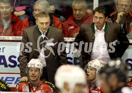 EBEL. Eishockey Bundesliga. EC KAC gegen VSV. Trainer Christian Weber, Bernhard Sussitz  (KAC). Klagenfurt, am 14.10.2012.
Foto: Kuess 


---
pressefotos, pressefotografie, kuess, qs, qspictures, sport, bild, bilder, bilddatenbank