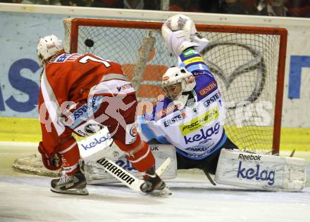 EBEL. Eishockey Bundesliga. EC KAC gegen VSV.  Jamie Lundmark, Jean-(KAC), Philippe Lamoureux  (VSV). Klagenfurt, am 14.10.2012.
Foto: Kuess 


---
pressefotos, pressefotografie, kuess, qs, qspictures, sport, bild, bilder, bilddatenbank