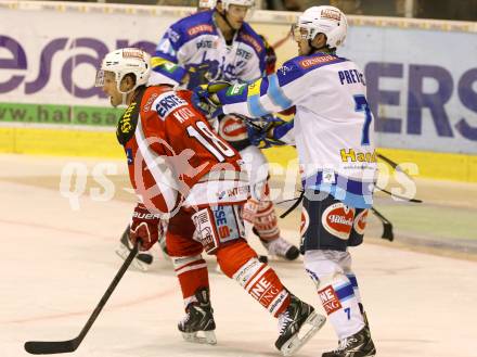 EBEL. Eishockey Bundesliga. EC KAC gegen VSV. Thomas Koch,  (KAC),  Klemen Pretnar  (VSV). Klagenfurt, am 14.10.2012.
Foto: Kuess 


---
pressefotos, pressefotografie, kuess, qs, qspictures, sport, bild, bilder, bilddatenbank