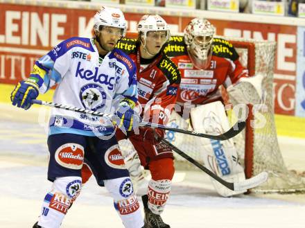 EBEL. Eishockey Bundesliga. EC KAC gegen VSV.  Maximilian Isopp, Andy Chiodo, (KAC), Derek Damon  (VSV). Klagenfurt, am 14.10.2012.
Foto: Kuess 


---
pressefotos, pressefotografie, kuess, qs, qspictures, sport, bild, bilder, bilddatenbank