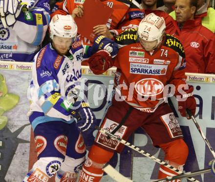 EBEL. Eishockey Bundesliga. EC KAC gegen VSV.  Jamie Lundmark,  (KAC),  Andreas Wiedergut (VSV). Klagenfurt, am 14.10.2012.
Foto: Kuess 


---
pressefotos, pressefotografie, kuess, qs, qspictures, sport, bild, bilder, bilddatenbank