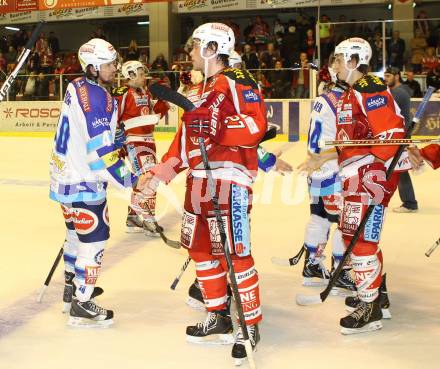 EBEL. Eishockey Bundesliga. EC KAC gegen VSV.  Thomas HUndertpfund,  (KAC), Michael Grabner (VSV). Klagenfurt, am 14.10.2012.
Foto: Kuess 


---
pressefotos, pressefotografie, kuess, qs, qspictures, sport, bild, bilder, bilddatenbank