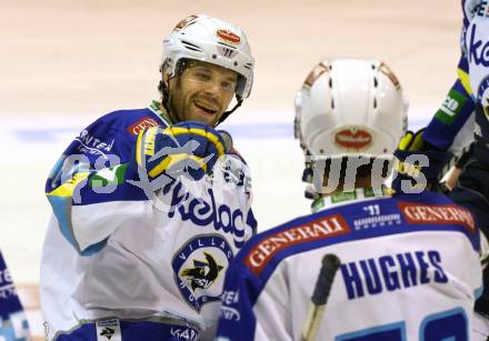 EBEL. Eishockey Bundesliga. EC KAC gegen VSV.  Torjubel Derek Damon, John HUghes (VSV). Klagenfurt, am 14.10.2012.
Foto: Kuess 


---
pressefotos, pressefotografie, kuess, qs, qspictures, sport, bild, bilder, bilddatenbank