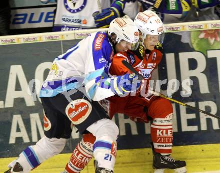 EBEL. Eishockey Bundesliga. EC KAC gegen VSV.  Stephan Geier, (KAC),  Benjamin Petrik  (VSV). Klagenfurt, am 14.10.2012.
Foto: Kuess 


---
pressefotos, pressefotografie, kuess, qs, qspictures, sport, bild, bilder, bilddatenbank