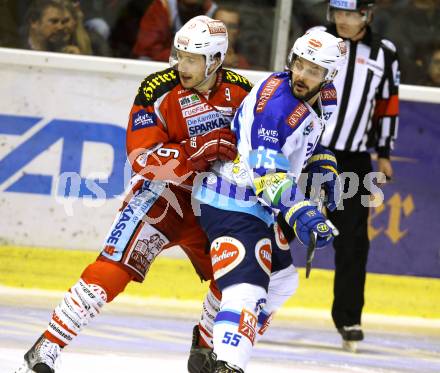 EBEL. Eishockey Bundesliga. EC KAC gegen VSV.  Tyler Spurgeon, (KAC),  Scott Hotham  (VSV). Klagenfurt, am 14.10.2012.
Foto: Kuess 


---
pressefotos, pressefotografie, kuess, qs, qspictures, sport, bild, bilder, bilddatenbank