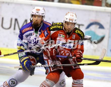 EBEL. Eishockey Bundesliga. EC KAC gegen VSV.  Thomas Koch,  (KAC),  Markus Peintner (VSV). Klagenfurt, am 14.10.2012.
Foto: Kuess 


---
pressefotos, pressefotografie, kuess, qs, qspictures, sport, bild, bilder, bilddatenbank