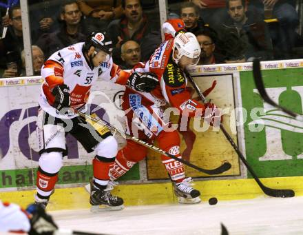 EBEL. Eishockey Bundesliga. EC KAC gegen HC TWK Innsbruck "Die Haie".   Sam Gagner, (KAC), Francis Lemieux (Innsbruck). Klagenfurt, am 21.10.2012.
Foto: Kuess 


---
pressefotos, pressefotografie, kuess, qs, qspictures, sport, bild, bilder, bilddatenbank