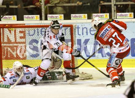 EBEL. Eishockey Bundesliga. EC KAC gegen HC TWK Innsbruck "Die Haie".   Thomas Hundertpfund,  (KAC), Christoph Hoertnagl (Innsbruck). Klagenfurt, am 21.10.2012.
Foto: Kuess 


---
pressefotos, pressefotografie, kuess, qs, qspictures, sport, bild, bilder, bilddatenbank