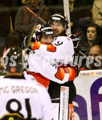 EBEL. Eishockey Bundesliga. EC KAC gegen HC TWK Innsbruck "Die Haie".   Jubel Andreas Noedl  (Innsbruck).. Klagenfurt, am 21.10.2012.
Foto: Kuess 


---
pressefotos, pressefotografie, kuess, qs, qspictures, sport, bild, bilder, bilddatenbank