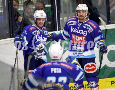 EBEL. Eishockey Bundesligal. EC VSV gegen EHC LIWEST Linz. Torjubel Derek Ryan, Michael Grabner, Antti Pusa (VSV). Villach, am 21.10.2012.
Foto: Kuess 


---
pressefotos, pressefotografie, kuess, qs, qspictures, sport, bild, bilder, bilddatenbank