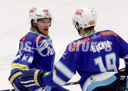 EBEL. Eishockey Bundesligal. EC VSV gegen EHC LIWEST Linz. Torjubel Andreas Wiedergut, Stefan Bacher (VSV). Villach, am 21.10.2012.
Foto: Kuess 


---
pressefotos, pressefotografie, kuess, qs, qspictures, sport, bild, bilder, bilddatenbank