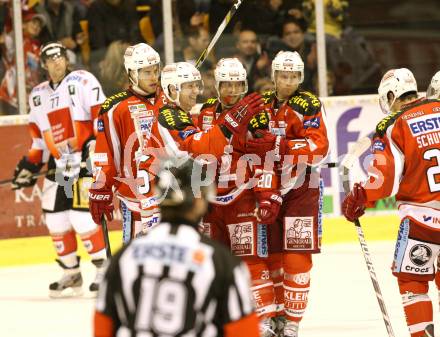 EBEL. Eishockey Bundesliga. EC KAC gegen HC TWK Innsbruck "Die Haie".   Torjubel KAC. Klagenfurt, am 21.10.2012.
Foto: Kuess 


---
pressefotos, pressefotografie, kuess, qs, qspictures, sport, bild, bilder, bilddatenbank