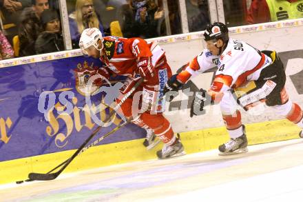 EBEL. Eishockey Bundesliga. EC KAC gegen HC TWK Innsbruck "Die Haie".   Sam Gagner,  (KAC), Craig Switzer (Innsbruck). Klagenfurt, am 21.10.2012.
Foto: Kuess 


---
pressefotos, pressefotografie, kuess, qs, qspictures, sport, bild, bilder, bilddatenbank