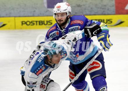 EBEL. Eishockey Bundesligal. EC VSV gegen EHC LIWEST Linz. Scott Hotham,  (VSV), Daniel Oberkofler (Linz). Villach, am 21.10.2012.
Foto: Kuess 


---
pressefotos, pressefotografie, kuess, qs, qspictures, sport, bild, bilder, bilddatenbank