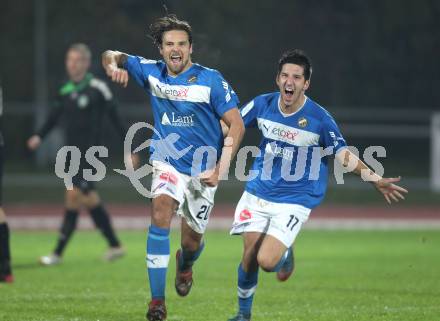 Fussball Regionalliga. VSV gegen Pasching. Torjubel Michael Kirisits, Michel Sandic (VSV). Villach, am 25.10.2012.
Foto: Kuess
---
pressefotos, pressefotografie, kuess, qs, qspictures, sport, bild, bilder, bilddatenbank