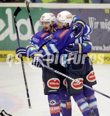 EBEL. Eishockey Bundesliga. EC VSV gegen KAC. Torjubel Mario Altmann, Justin Taylor (VSV). Villach, am 26.10.2012.
Foto: Kuess 


---
pressefotos, pressefotografie, kuess, qs, qspictures, sport, bild, bilder, bilddatenbank