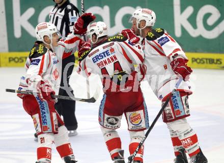 EBEL. Eishockey Bundesligal. EC VSV gegen KAC. Torjubel Manuel Geier, Markus Pirmann, Johannes Kirisits (KAC). Villach, am 26.10.2012.
Foto: Kuess 


---
pressefotos, pressefotografie, kuess, qs, qspictures, sport, bild, bilder, bilddatenbank