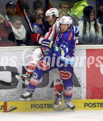 EBEL. Eishockey Bundesligal. EC VSV gegen KAC. Andreas Wiedergut, (VSV), Jamie Lundmark  (KAC). Villach, am 26.10.2012.
Foto: Kuess 


---
pressefotos, pressefotografie, kuess, qs, qspictures, sport, bild, bilder, bilddatenbank