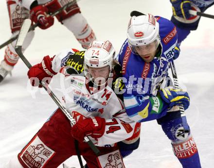 EBEL. Eishockey Bundesligal. EC VSV gegen KAC. Derek Damon,  (VSV), Jamie Lundmark (KAC). Villach, am 26.10.2012.
Foto: Kuess 


---
pressefotos, pressefotografie, kuess, qs, qspictures, sport, bild, bilder, bilddatenbank