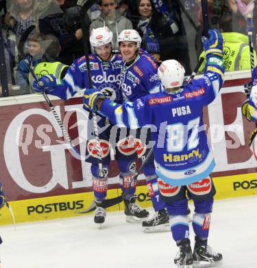 EBEL. Eishockey Bundesligal. EC VSV gegen KAC. Torjubel Derek Ryan, Klemen Pretnar (VSV). Villach, am 26.10.2012.
Foto: Kuess 


---
pressefotos, pressefotografie, kuess, qs, qspictures, sport, bild, bilder, bilddatenbank