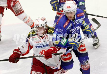 EBEL. Eishockey Bundesliga. EC VSV gegen KAC. Derek Damon, (VSV), Jamie Lundmark  (KAC). Villach, am 26.10.2012.
Foto: Kuess 


---
pressefotos, pressefotografie, kuess, qs, qspictures, sport, bild, bilder, bilddatenbank