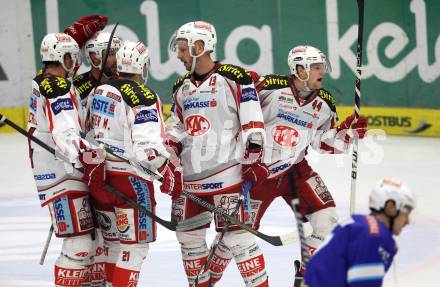 EBEL. Eishockey Bundesligal. EC VSV gegen KAC. Torjubel Manuel Geier, Markus Pirmann, Johannes Kirisits, Sam Gagner (KAC). Villach, am 26.10.2012.
Foto: Kuess 


---
pressefotos, pressefotografie, kuess, qs, qspictures, sport, bild, bilder, bilddatenbank