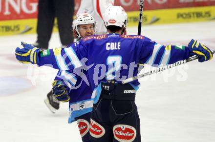 EBEL. Eishockey Bundesliga. EC VSV gegen KAC. Torjubel Michael Grabner, Brad Cole (VSV). Villach, am 26.10.2012.
Foto: Kuess 


---
pressefotos, pressefotografie, kuess, qs, qspictures, sport, bild, bilder, bilddatenbank