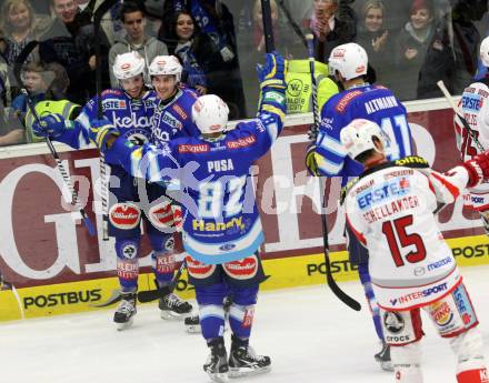 EBEL. Eishockey Bundesligal. EC VSV gegen KAC. Torjubel Derek Ryan, Klemen Pretnar (VSV). Villach, am 26.10.2012.
Foto: Kuess 


---
pressefotos, pressefotografie, kuess, qs, qspictures, sport, bild, bilder, bilddatenbank