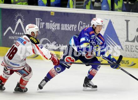 EBEL. Eishockey Bundesliga. EC VSV gegen KAC. Antti Pusa, (VSV), Thomas Koch  (KAC). Villach, am 26.10.2012.
Foto: Kuess 


---
pressefotos, pressefotografie, kuess, qs, qspictures, sport, bild, bilder, bilddatenbank