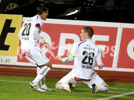 Fussball. Bundesliga. RZ Pellets WAC gegen SK Puntigamer Sturm Graz.  Torjubel Michael Sollbauer, David De Paula (WAC). Wolfsberg, 27.10.2012.
Foto: Kuess

---
pressefotos, pressefotografie, kuess, qs, qspictures, sport, bild, bilder, bilddatenbank