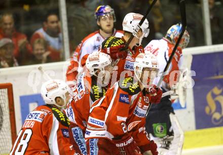 EBEL. Eishockey Bundesliga. EC KAC gegen EC Red Bull Salzburg. Torjubel KAC. Klagenfurt, am 28.10.2012.
Foto: Kuess 


---
pressefotos, pressefotografie, kuess, qs, qspictures, sport, bild, bilder, bilddatenbank