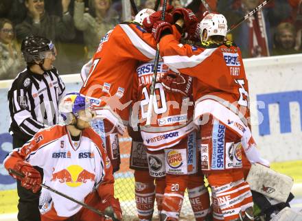 EBEL. Eishockey Bundesliga. EC KAC gegen EC Red Bull Salzburg.  Torjubel KAC. Klagenfurt, am 28.10.2012.
Foto: Kuess 


---
pressefotos, pressefotografie, kuess, qs, qspictures, sport, bild, bilder, bilddatenbank