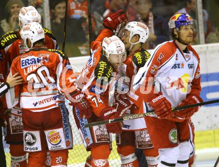 EBEL. Eishockey Bundesliga. EC KAC gegen EC Red Bull Salzburg.  Torjubel KAC. Klagenfurt, am 28.10.2012.
Foto: Kuess 


---
pressefotos, pressefotografie, kuess, qs, qspictures, sport, bild, bilder, bilddatenbank