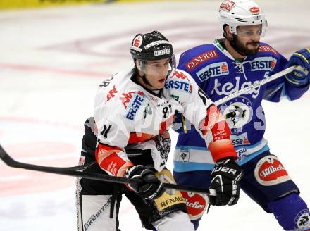 EBEL. Eishockey Bundesliga. EC VSV gegen HC TWK Innsbruck "Die Haie".  Scott Hotham,  (VSV), Bryan McGregor (Innsbruck). Villach, am 30.10.2012.
Foto: Kuess 


---
pressefotos, pressefotografie, kuess, qs, qspictures, sport, bild, bilder, bilddatenbank