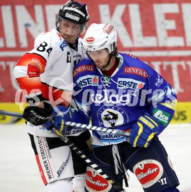 EBEL. Eishockey Bundesliga. EC VSV gegen HC TWK Innsbruck "Die Haie".  Benjamin Petrik, (VSV), Stefan Pittl  (Innsbruck). Villach, am 30.10.2012.
Foto: Kuess 


---
pressefotos, pressefotografie, kuess, qs, qspictures, sport, bild, bilder, bilddatenbank