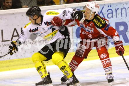 EBEL. Eishockey Bundesliga. EC KAC gegen Dornbirner Eishockey Club.   Manuel Geier,  (KAC), Olivier Magnan-Grenier (Dornbirn). Klagenfurt, am 30.10.2012.
Foto: Kuess 


---
pressefotos, pressefotografie, kuess, qs, qspictures, sport, bild, bilder, bilddatenbank