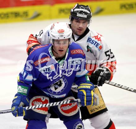 EBEL. Eishockey Bundesliga. EC VSV gegen HC TWK Innsbruck "Die Haie".  Derek Ryan, (VSV),  Francis Lemieux  (Innsbruck). Villach, am 30.10.2012.
Foto: Kuess 


---
pressefotos, pressefotografie, kuess, qs, qspictures, sport, bild, bilder, bilddatenbank