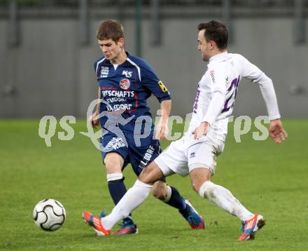 Fussball Regionalliga. SK Austria Klagenfurt gegen Kalsdorf. Alexander Percher, (Klagenfurt), Kevin Masser (Kalsdorf). Klagenfurt, 3.11.2012.
Foto: Kuess
---
pressefotos, pressefotografie, kuess, qs, qspictures, sport, bild, bilder, bilddatenbank