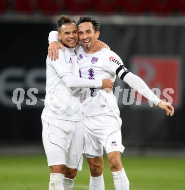 Fussball Regionalliga. SK Austria Klagenfurt gegen Kalsdorf. Torjubel Marco Sahanek, Matthias Dollinger (Klagenfurt). Klagenfurt, 3.11.2012.
Foto: Kuess
---
pressefotos, pressefotografie, kuess, qs, qspictures, sport, bild, bilder, bilddatenbank