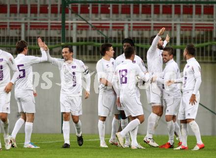 Fussball Regionalliga. SK Austria Klagenfurt gegen Kalsdorf. Torjubel Austria. Klagenfurt, 3.11.2012.
Foto: Kuess
---
pressefotos, pressefotografie, kuess, qs, qspictures, sport, bild, bilder, bilddatenbank