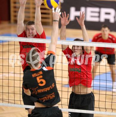 Volleyball BUndesliga. VBK Woerthersee Loewen gegen VC Amstetten. Jan Johansson, Robert Kufa (Woerthersee Loewen). KLagenfurt, am 4.11.2012.
Foto: Kuess
---
pressefotos, pressefotografie, kuess, qs, qspictures, sport, bild, bilder, bilddatenbank