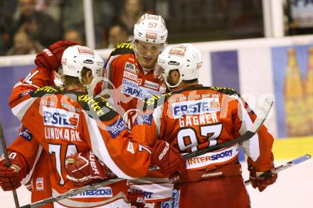 EBEL. Eishockey Bundesliga. EC KAC gegen HDD TELEMACH Olimpija Ljubljana. Torjubel (KAC). Klagenfurt, am 4.11.2012.
---
pressefotos, pressefotografie, kuess, qs, qspictures, sport, bild, bilder, bilddatenbank