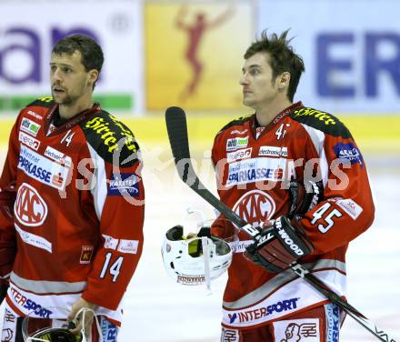 EBEL. Eishockey Bundesliga. EC KAC gegen HDD TELEMACH Olimpija Ljubljana. Johannes Reichel, David Schuller  (KAC). Klagenfurt, am 4.11.2012.
Foto: Kuess 


---
pressefotos, pressefotografie, kuess, qs, qspictures, sport, bild, bilder, bilddatenbank