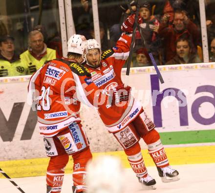 EBEL. Eishockey Bundesliga. EC KAC gegen HDD TELEMACH Olimpija Ljubljana. Torjubel Thomas Koch, John Lammers  (KAC). Klagenfurt, am 4.11.2012.
Foto: Kuess 


---
pressefotos, pressefotografie, kuess, qs, qspictures, sport, bild, bilder, bilddatenbank