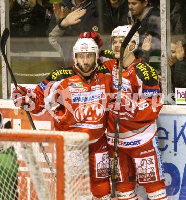 EBEL. Eishockey Bundesliga. EC KAC gegen HDD TELEMACH Olimpija Ljubljana. Torjubel Stefan Geier, Sam Gagner (KAC). Klagenfurt, am 4.11.2012.
Foto: Kuess 


---
pressefotos, pressefotografie, kuess, qs, qspictures, sport, bild, bilder, bilddatenbank