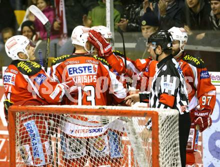 EBEL. Eishockey Bundesliga. EC KAC gegen HDD TELEMACH Olimpija Ljubljana.  Torjubel KAC. Klagenfurt, am 4.11.2012.
Foto: Kuess 


---
pressefotos, pressefotografie, kuess, qs, qspictures, sport, bild, bilder, bilddatenbank