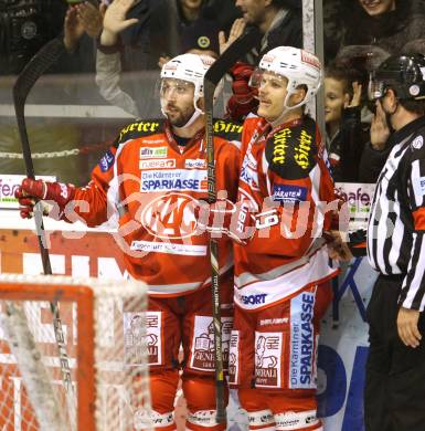 EBEL. Eishockey Bundesliga. EC KAC gegen HDD TELEMACH Olimpija Ljubljana.  Torjubel Stefan Geier, Sam Gagner (KAC). Klagenfurt, am 4.11.2012.
Foto: Kuess 


---
pressefotos, pressefotografie, kuess, qs, qspictures, sport, bild, bilder, bilddatenbank